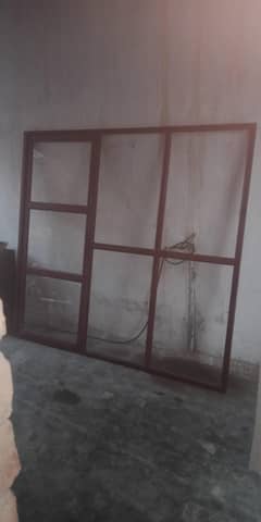 shop door glass  and table counter