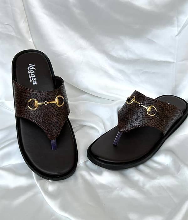 Maazu Men's Brown Synthetic Leather Slippers