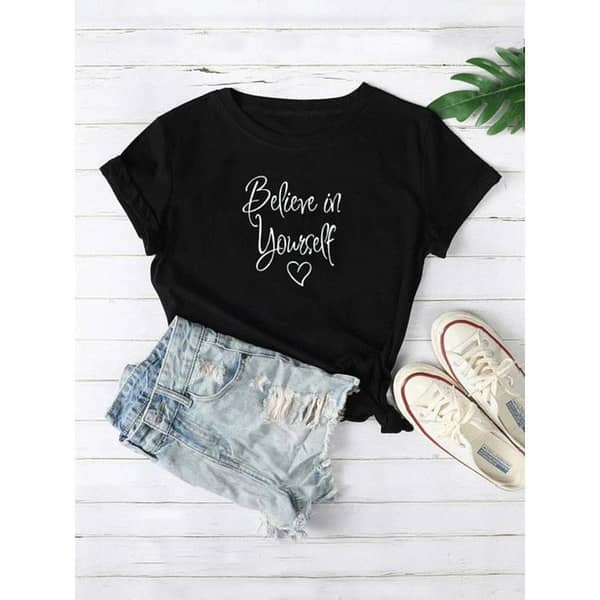 Girls and Women's Summer Round Neck Printed Cotton T-Shirt