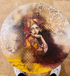 Hand-Painted Artisan Wooden Coffee Table – “Lady in Thought” Desi