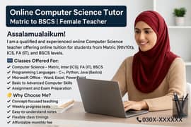 Online Computer Science Tutor | Matric to BSCS | Female Teacher