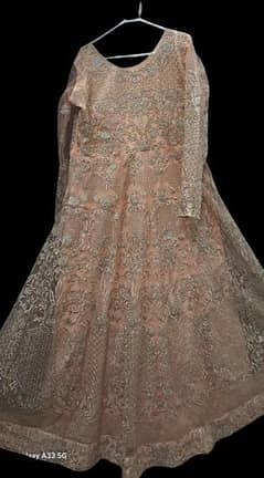 peach color heavy fully embroided long maxi
