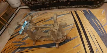 3 tables set in solid wood with glass top for sale
