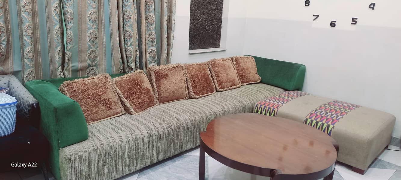 L shaped sofa with table 0