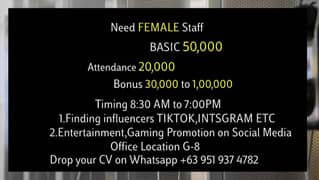 Female Agent 50,000 to 70,000 Salary