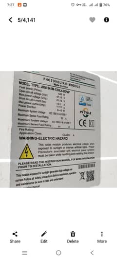 Jinko Solar Panel 545W Solax Inverter 5kw 03234866488