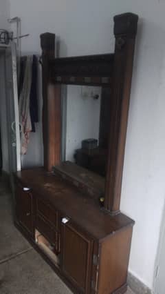 Wooden Bed King size + Dressing Table + Utensils Show case