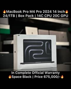 Macbook M4 Pro 1TB 24GB Box Pack 2024 14 Inch Best Price in Pakistan