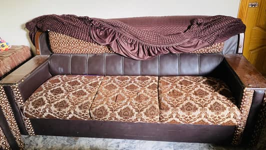 5 Seater Brown Leather Sofa Set