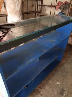 A wooden & glass counter