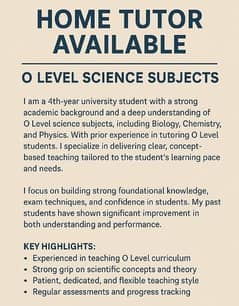 Home Tutor for O levels(IGCSE)
