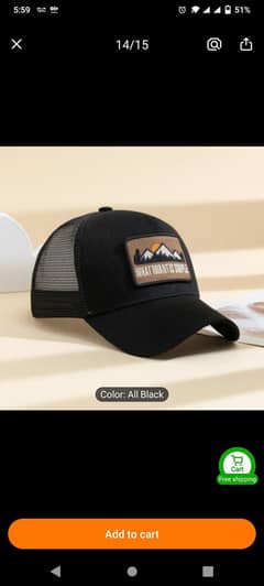 Black summer Cap only one Ieft colour black one size adjustable