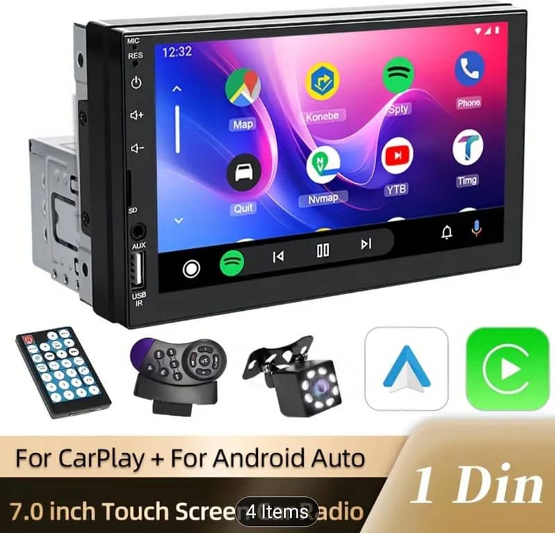 CAR MP5 PLAYER WITH WIRED ANDROID AUTO AND CARPLAY 1-DIN 0