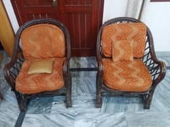 2 Single Seater Bamboo Sofas with Cushions