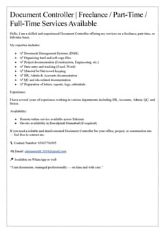 Document Controller | Freelance / Part-Time / Full-Time Services Avail