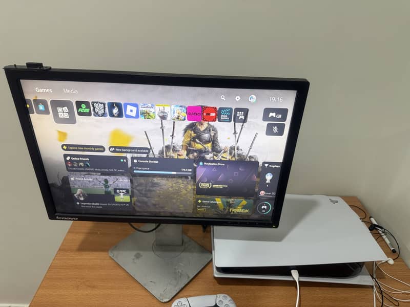 PS5 version CFI-1200A in excellent condition with 2 games and Monitor 0