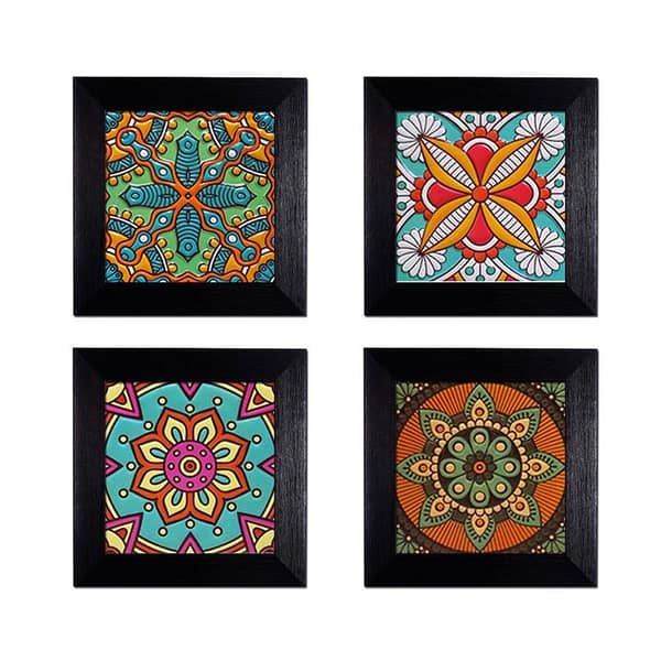 Set of 4 Colorful Wall Frames with Rangoli Art Designs