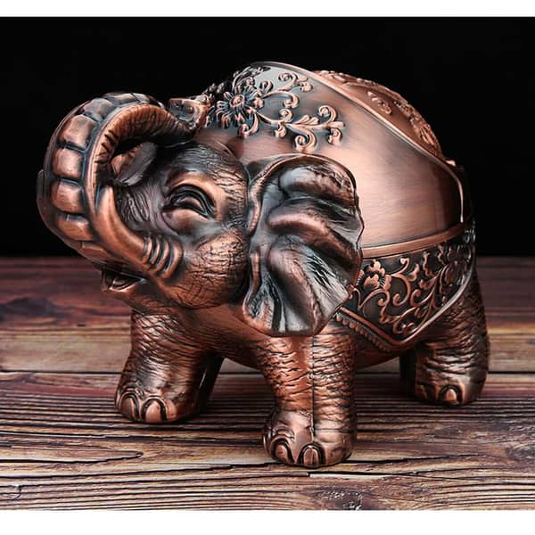 Vintage Metal Elephant Ashtray with Movable Lid - Elegant Decor for Home & Office in Pakistan