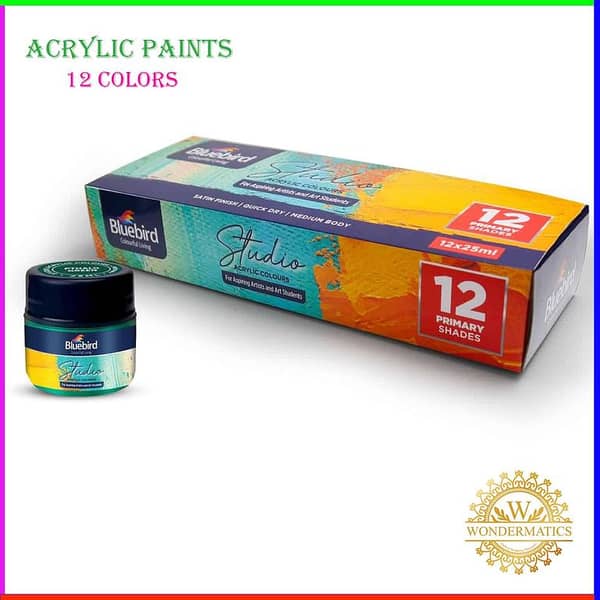 Bluebird Acrylic Paint Set with 12 Bold Colors in 25ML Jars – Ideal for Artists and Beginners