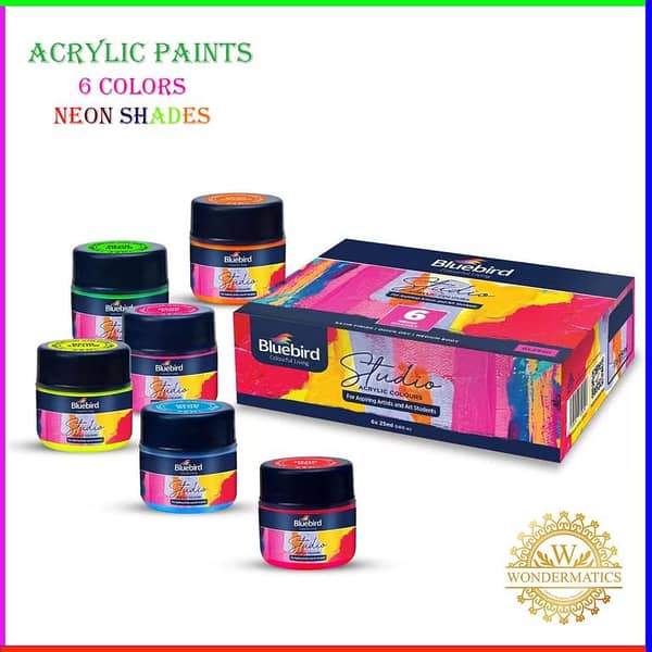 Bluebird Acrylic Paint Set with 6 Neon Shades - High-Pigment, Quick-Drying Acrylic Paint for Various Surfaces