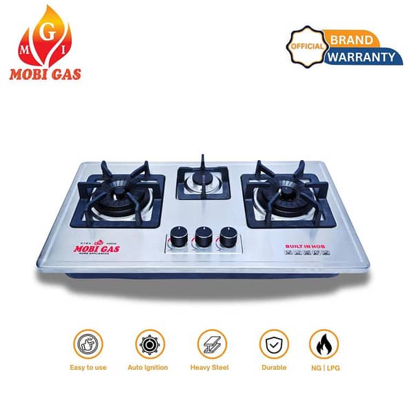 MobiGas MM293 Built-in 3-Burner Gas Hob - Durable Stainless Steel with High Flame Performance