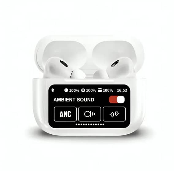 A9 Pro Touch Screen Wireless Earbuds - AirPods Pro with ANC, Bluetooth 5.0, LCD Display, and Pop-Up Feature