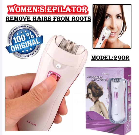 Rechargeable Lady Epilator for Women - Suitable for Face and Body in White