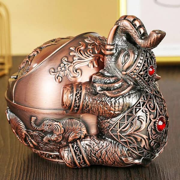 Antique Metal Elephant Ashtray with Movable Lid – Stylish Home and Office Decor in Pakistan