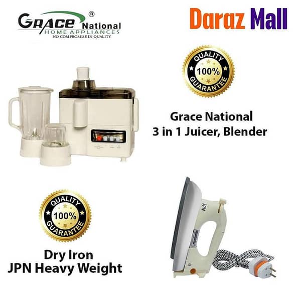 Grace National JPN Heavy 3 in 1 Juicer, Blender, and Grinder with Dry Iron Combo