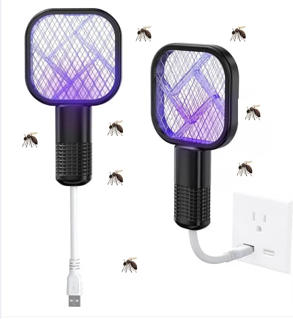 2-in-1 Rechargeable Mosquito Killer Racket and Night Lamp - Mini USB Portable Electric Swatter and LED Flashlight for Indoor and Outdoor Use