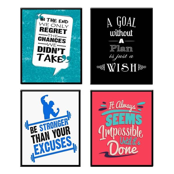 Motivational Frame - Picture Frames - Motivational Quotes Wooden Digital Print Frame Set of 4 - Multicolor Photo Frames For Wall Hanging And Table