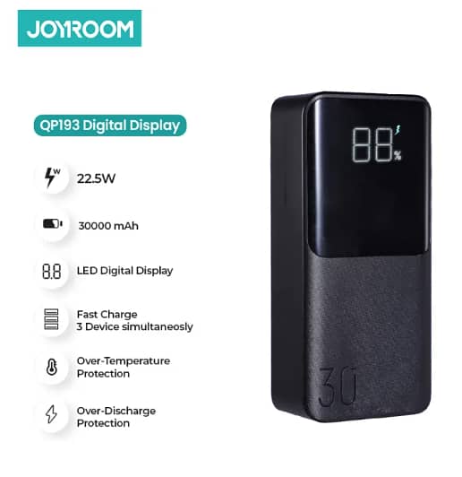 JOYROOM JR-QP193 Powerbank with Fast Charging, 22.5W, 30000mAh and Digital Display