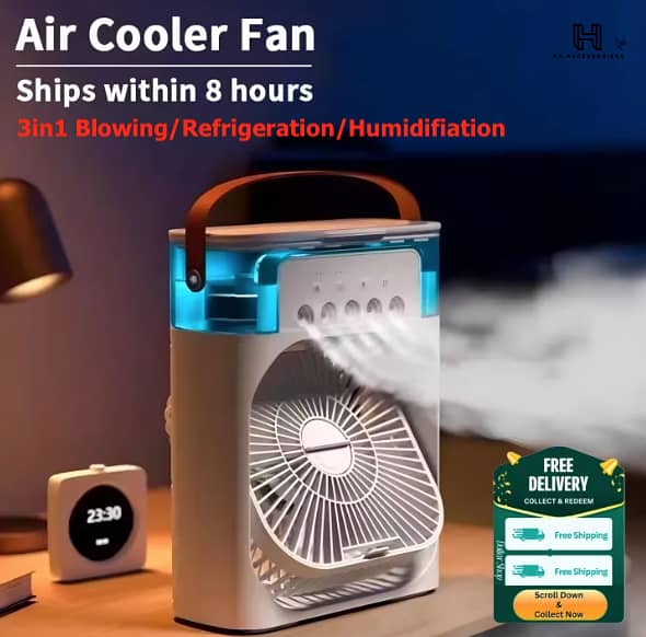 Mini 3-in-1 Air Conditioner Fan with Ice Tray – Cooler, Humidifier, and Fan for Rooms, Offices, Cars, and Camping