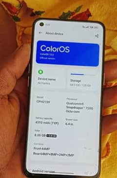 oppo Reno 5 dual sim pta 8GB 128GB only panel change and back braik h