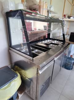 for cafe and restaurant salad bar with fridge plus pizza making table