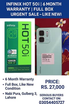 Infinix hot 50i l 6 Month Warranty l Full Box l Urgent sale