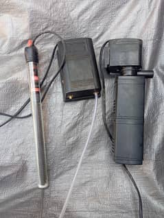 aquarium heater , air pump , and water filter for sale