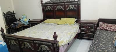 BED WITH SIDE TABLE DRESSING AND CHAIR PURE WOOD 03281010987