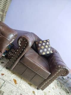 Sofa Set -  7 Seater Sofa Set - leather sofa with free glass table