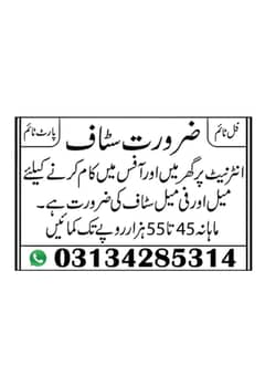 Part time, Full time, Home base, Office base staff required