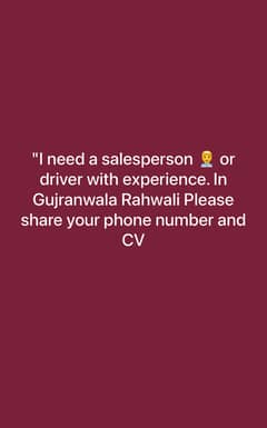 Need Salesman or Driver with experience