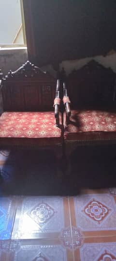 chinioot wooden  sofa set 2 chair one sofa 1 glass  table