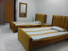 2 single beds with mattress and mirror