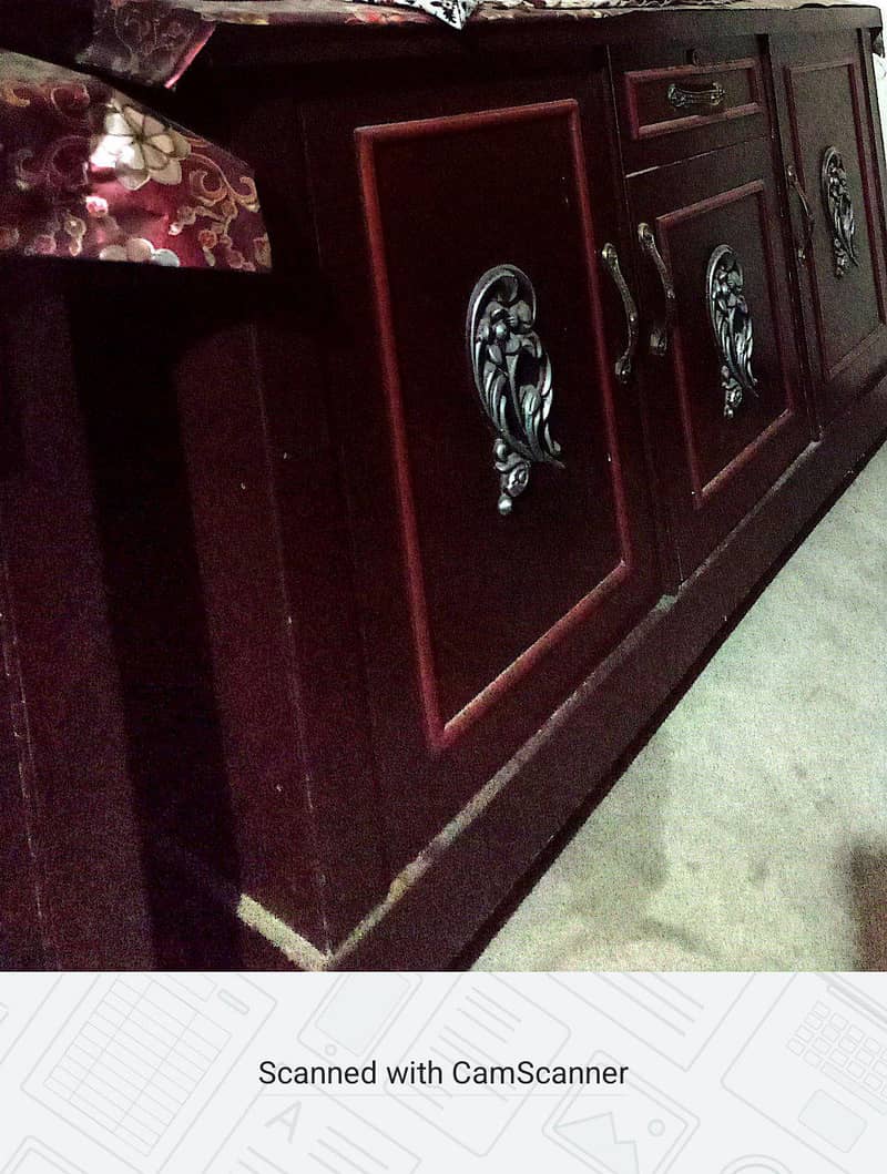double bed with spring mattress, two side tables, dressing table 3