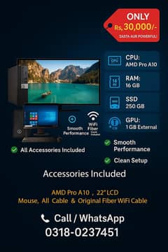 AMD Pro A10 PC with LCD & Full Accessories