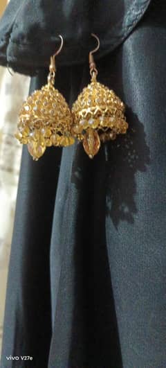 used party wear earrings, golden colour, fancy style, lightly used
