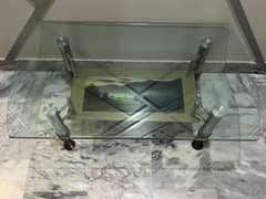 Modern Glass Top Coffee Table with Wooden and Steel Legs