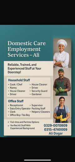 Verified Household & Office Staff – Experienced & Reliable Services