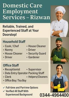 Verified Household & Office Staff – Experienced & Reliable Services