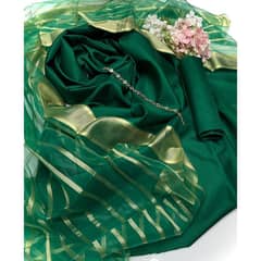 3 PC Unstitched Kataan Silk Plain Shirt Trouser With Organza Lining